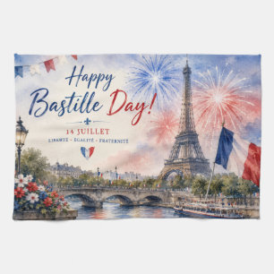 Bastille Dag Eiffeltoren Seine rivier vuurwerk Theedoek