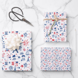 Bastille Day Frankrijk Patroon 7 Inpakpapier Vel