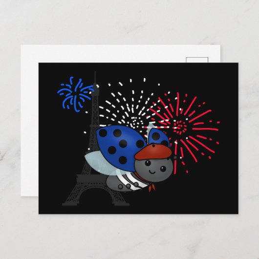 Bastille Day Ladybug, carte postale sourire (Devant / Derrière)