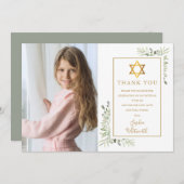 Bat Bar Mitzvah Groene Foto Bedankkaart (Voorkant / Achterkant)