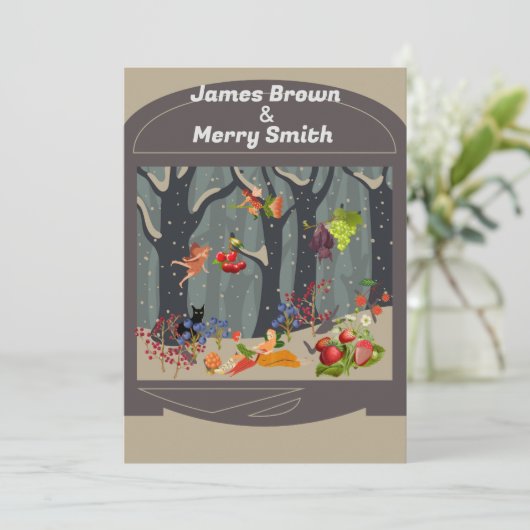 Bat Black Cat Fairytale Forest Fruits Weddenschap Kaart (Staand voorkant)