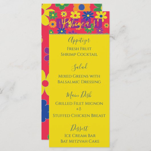 Bat BM ou Bar Mitzvah Elégant menu de nourriture à (Devant / Derrière)