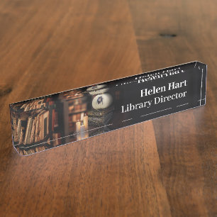 Bat, Boek en Kaars   Spooky Desk Naamplaat Naambordje