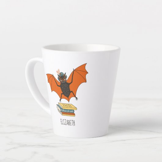 Bat Book Lover Grappige Halloween Naam Latte Mok (Linkerhoek)