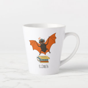 Bat Book Lover Grappige Halloween Naam Latte Mok