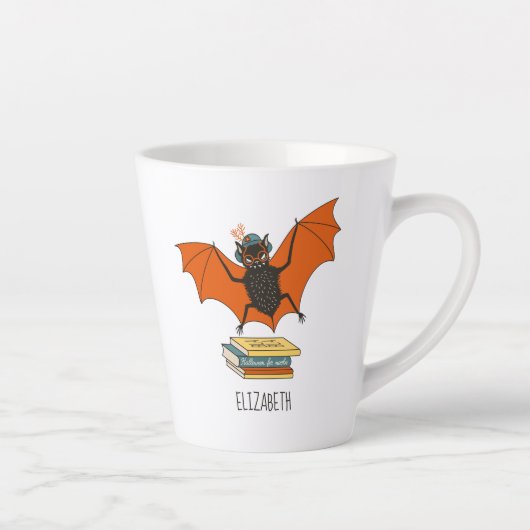 Bat Book Lover Grappige Halloween Naam Latte Mok (Rechts)