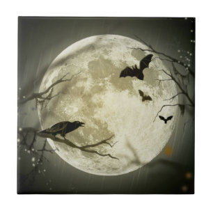 Bat door de maan op Halloween Tegeltje