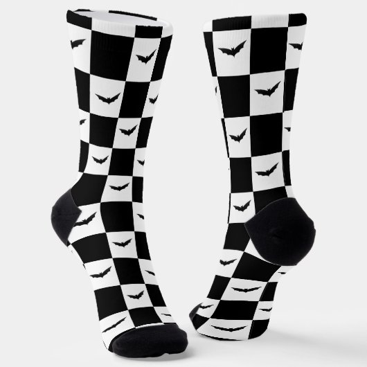 Bat Halloween Checker Pattern Sokken (Gebogen)