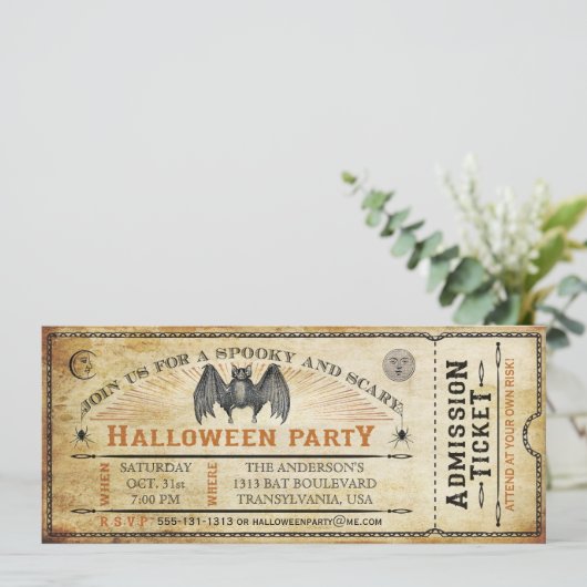 Bat Halloween Ticket Invitation Kaart (Staand voorkant)