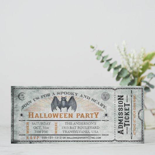 Bat Halloween Ticket Uitnodiging II (Staand voorkant)