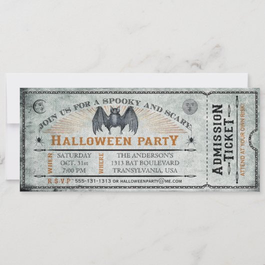 Bat Halloween Ticket Uitnodiging II (Voorkant)