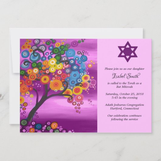 Bat Mitsvah Invitations Arbre de vie (Devant)