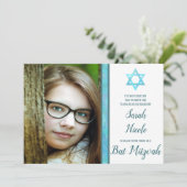 Bat Mitswa Blue Opal Moderne foto Chic Stijlvol Kaart (Staand voorkant)