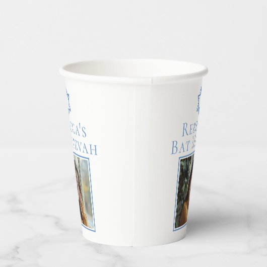 Bat Mitswa Foto Blauwe Ster van David Party Papieren Bekers (Rechts)