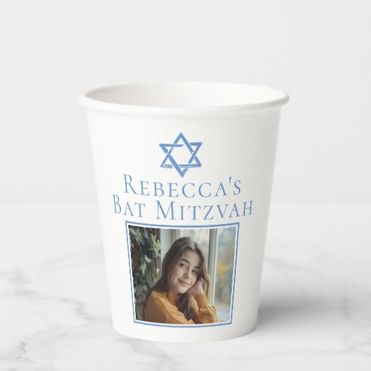 Bat Mitswa Foto Blauwe Ster van David Party Papieren Bekers (Voorkant)