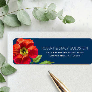 Bat Mitswa Navy Blue Floral Modern Retouradres Etiket