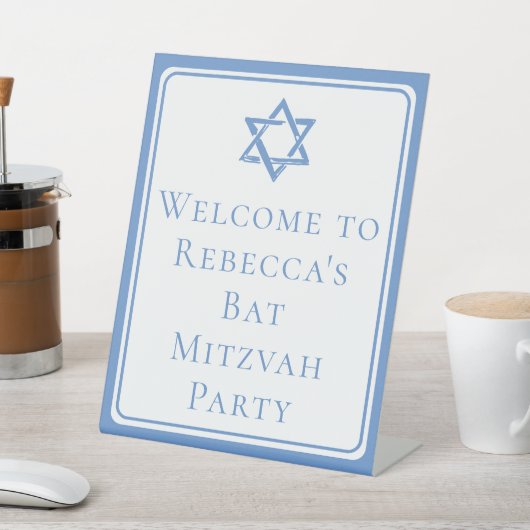 Bat Mitswa Party Lichtblauwe Davidsster Reclamebord Met Voetstuk (Insitu)