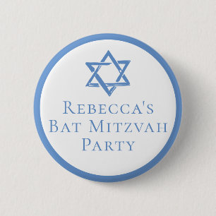 Bat Mitswa Party Lichtblauwe Davidsster Ronde Button 5,7 Cm