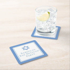 Bat Mitswa Party Lichtblauwe Davidsster Vierkante Kartonnen Onderzetter