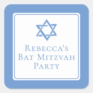 Bat Mitswa Party Lichtblauwe Davidsster Vierkante Sticker
