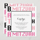 Bat Mitswa Uitnodiging in Roze en Zwart thema (Voorkant / Achterkant)