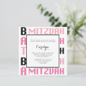 Bat Mitswa Uitnodiging in Roze en Zwart thema (Staand voorkant)