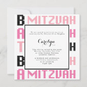 Bat Mitswa Uitnodiging in Roze en Zwart thema (Voorkant)