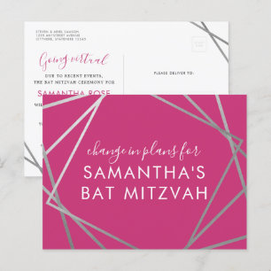 Bat Mitswa Verandering van Plannen Modern Roze Zil Aankondigingskaart