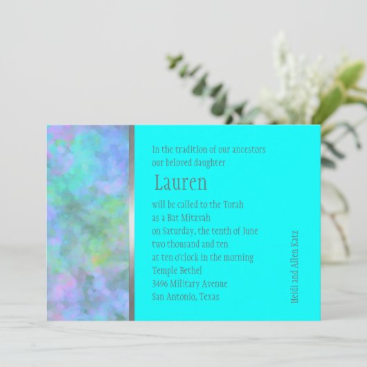 Bat Mitzvah Abstract Design in Turquoise Silver Kaart (Staand voorkant)