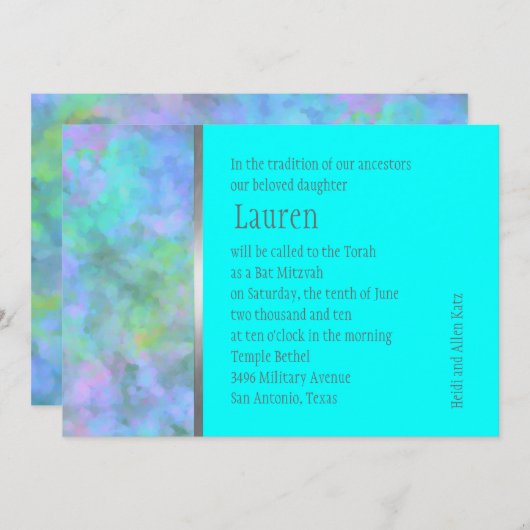 Bat Mitzvah Abstract Design in Turquoise Silver Kaart (Voorkant / Achterkant)