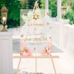 Bat mitzvah Acrylique Affiche de bienvenue Papillo<br><div class="desc">Entrez dans un rêve enveloppé par de délicats baisers papillon et la douceur de rose roux avec notre Mitzvah Bat Invitation. Vivez une célébration de l'amour, de la joie et de la promesse de la jeunesse florissante, captivante par la grâce de notre design Pink Blush Gown. Inspirez vos invités avec...</div>