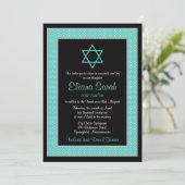 Bat mitzvah Aqua Blue Black Polka Dot Invitation (Debout devant)