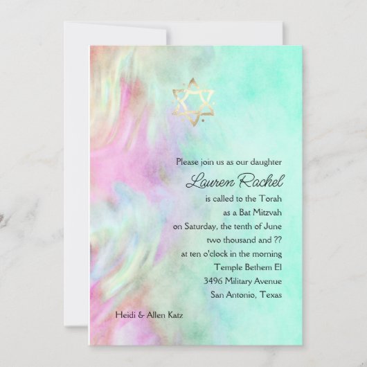 Bat mitzvah Aqua Tie Dye Conception Invitation (Devant)