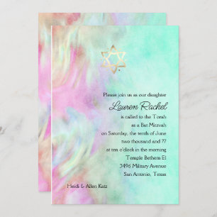 Bat Mitzvah Aqua Tie Dye Design Invitation Kaart