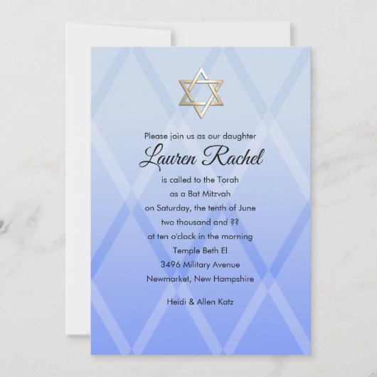 Bat mitzvah Arlequin bleu Invitation (Devant)