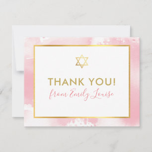 BAT MITZVAH bedankt gouden ster roze waterverf