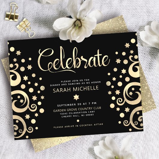 Bat Mitzvah Black Gold Foil Tree of Life Script Informatiekaartje
