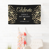 Bat Mitzvah Black Gold Foil Tree of Life Script Spandoek (Insitu)