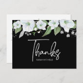 Bat Mitzvah Black Silver Script Floral bedankt Briefkaart (Voorkant / Achterkant)