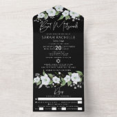 Bat Mitzvah Black Silver Script Waterverf Floral All In One Uitnodiging (Binnen)