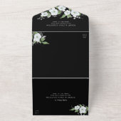 Bat Mitzvah Black Silver Script Waterverf Floral All In One Uitnodiging (Buitenkant)