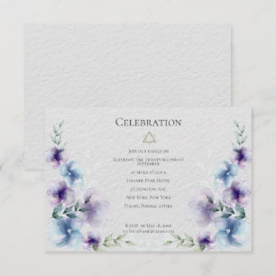BAT MITZVAH Blauwe en paarse waterverf bloemen 2 Kaart