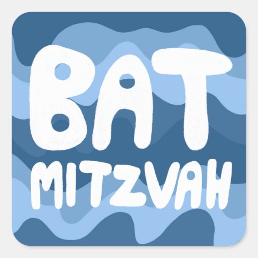 BAT MITZVAH Blauwe Wavy Stripes Vierkante Sticker (Voorkant)