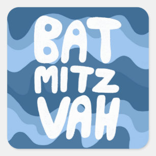 BAT MITZVAH Blauwe Wavy Stripes Vierkante Sticker