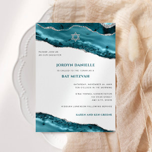 Bat Mitzvah Blauwgroen en Silver Agate Modern Kaart
