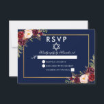 Bat mitzvah Bleu Bourgogne Floral Or RSVP<br><div class="desc">Carte RSVP Bat mitzvah couleur Aquarelle Bourgogne Marsala bleu Floral or</div>