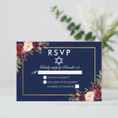 Bat mitzvah Bleu Bourgogne Floral Or RSVP (Debout devant)