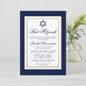 Bat mitzvah Bleu et Blancs Invitation Or (Debout devant)