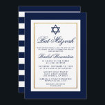 Bat mitzvah Bleu et Blancs Invitation Or<br><div class="desc">Carte bat mitzvah d'invitation bleue et or - Retour</div>