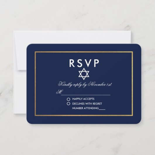 Bat Mitzvah Blue en Gold RSVP (Voorkant)